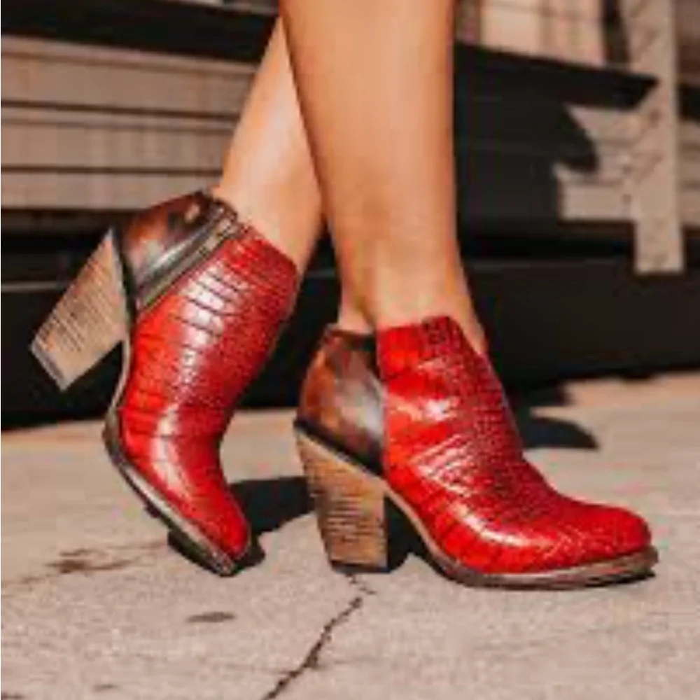 Freebird Red and Brown Ankle Boots - Picture 1 of 13